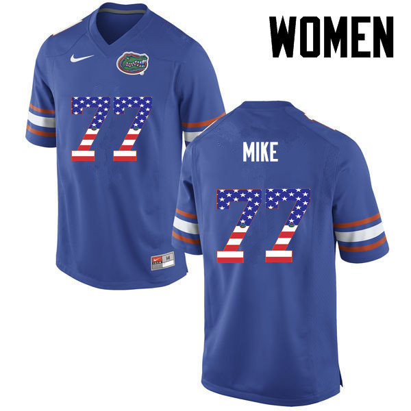 Women Florida Gators #77 Andrew Mike College Football USA Flag Fashion Jerseys-Blue - Click Image to Close